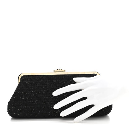 Chanel Tweed Quilted Kiss Lock Clutch Black 2 of 10