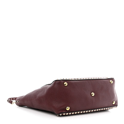 Valentino Garavani Pebbled Calfskin Medium Rockstud Tote Rubin 4 of 9