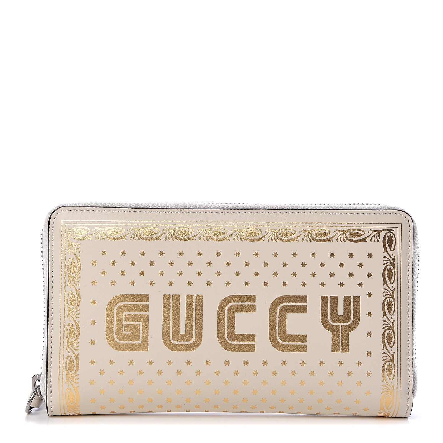 Gucci X SEGA Calfskin GUCCY Stars Zip Around Wallet Mystic White Gold 1 of 8