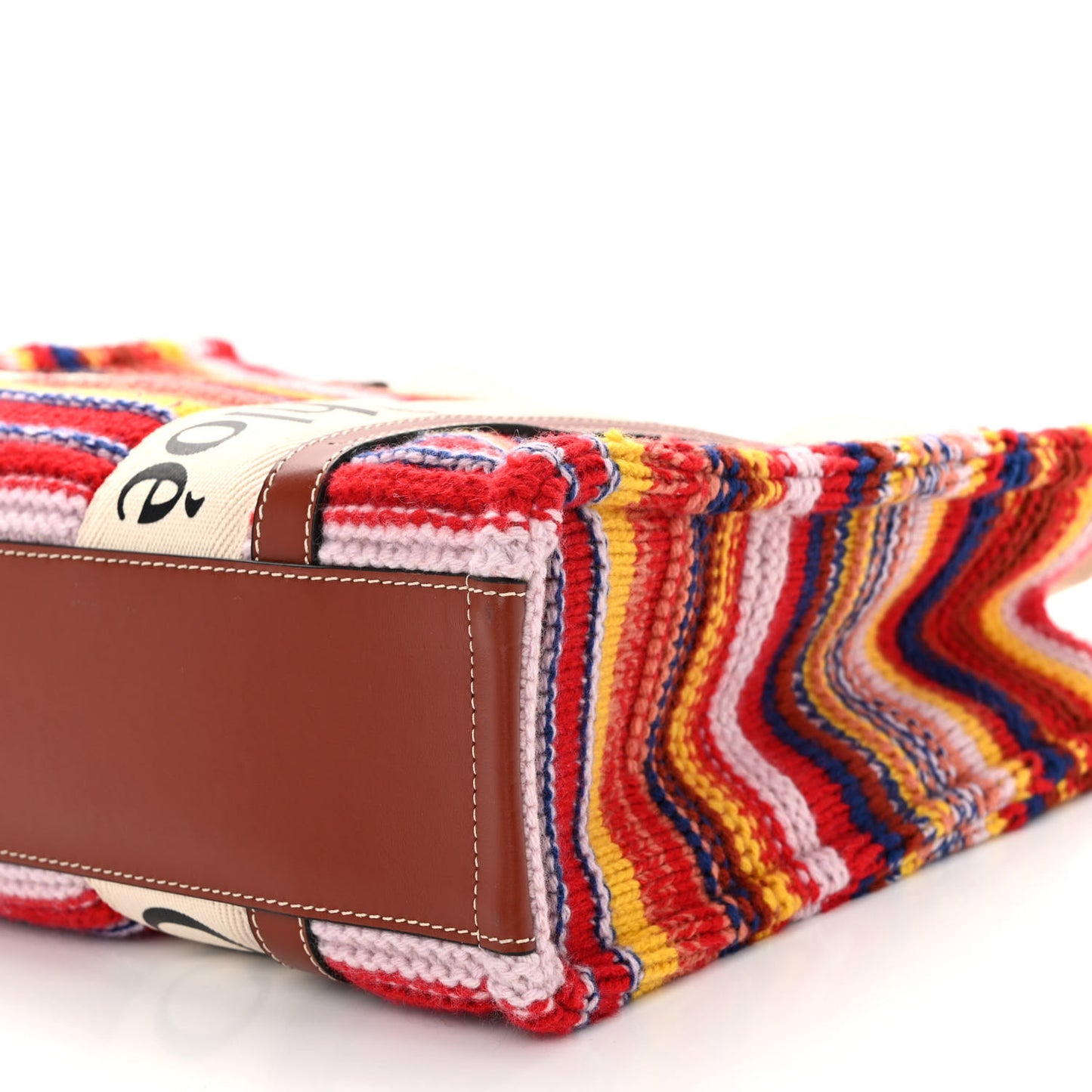 Knit Calfskin Medium Woody Ribbon Tote Red Multicolor