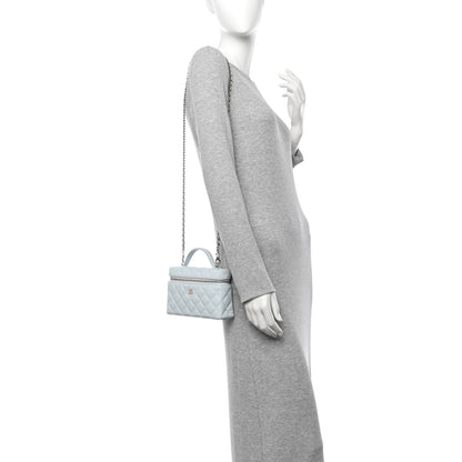 Chanel Caviar Quilted Top Handle Slim Vanity With Chain Light Blue 2 of 11