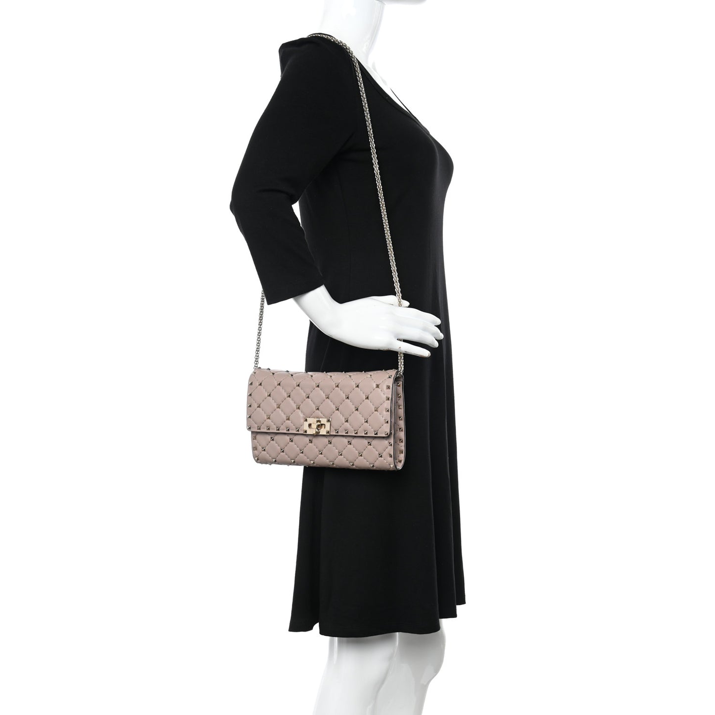 Lambskin Rockstud Spike Wallet on Chain Poudre