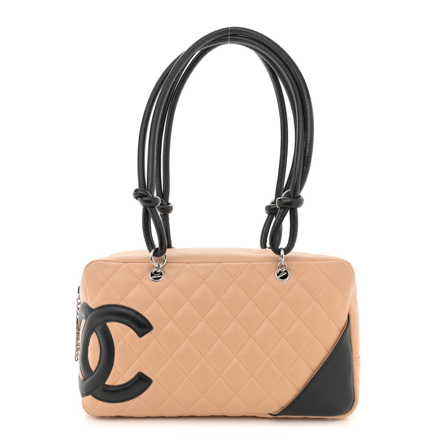 Calfskin Quilted Large Cambon Bowler Beige Black