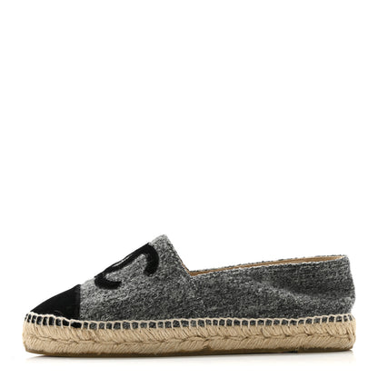 Chanel Tweed Velvet CC Espadrilles 38 Grey Black 1 of 10