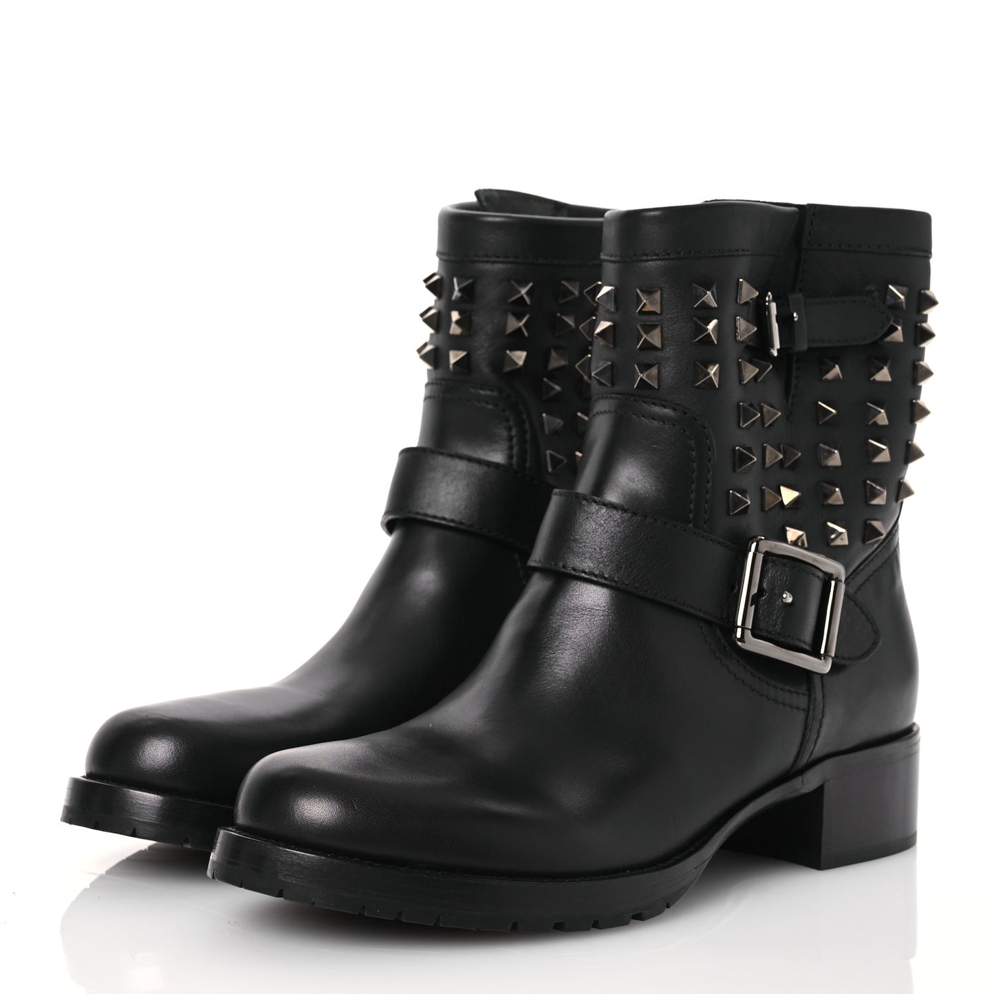 Calfskin Rockstud 30mm Biker Boots 40 Black