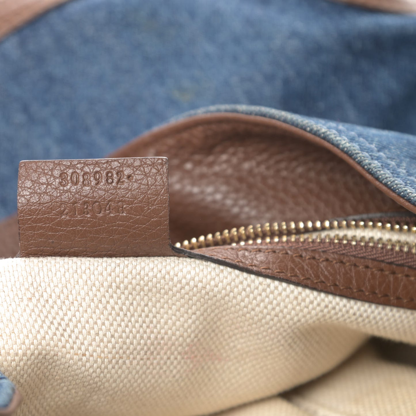 Denim Pebbled Calfskin Medium Soho Chain Shoulder Bag Blue Brown