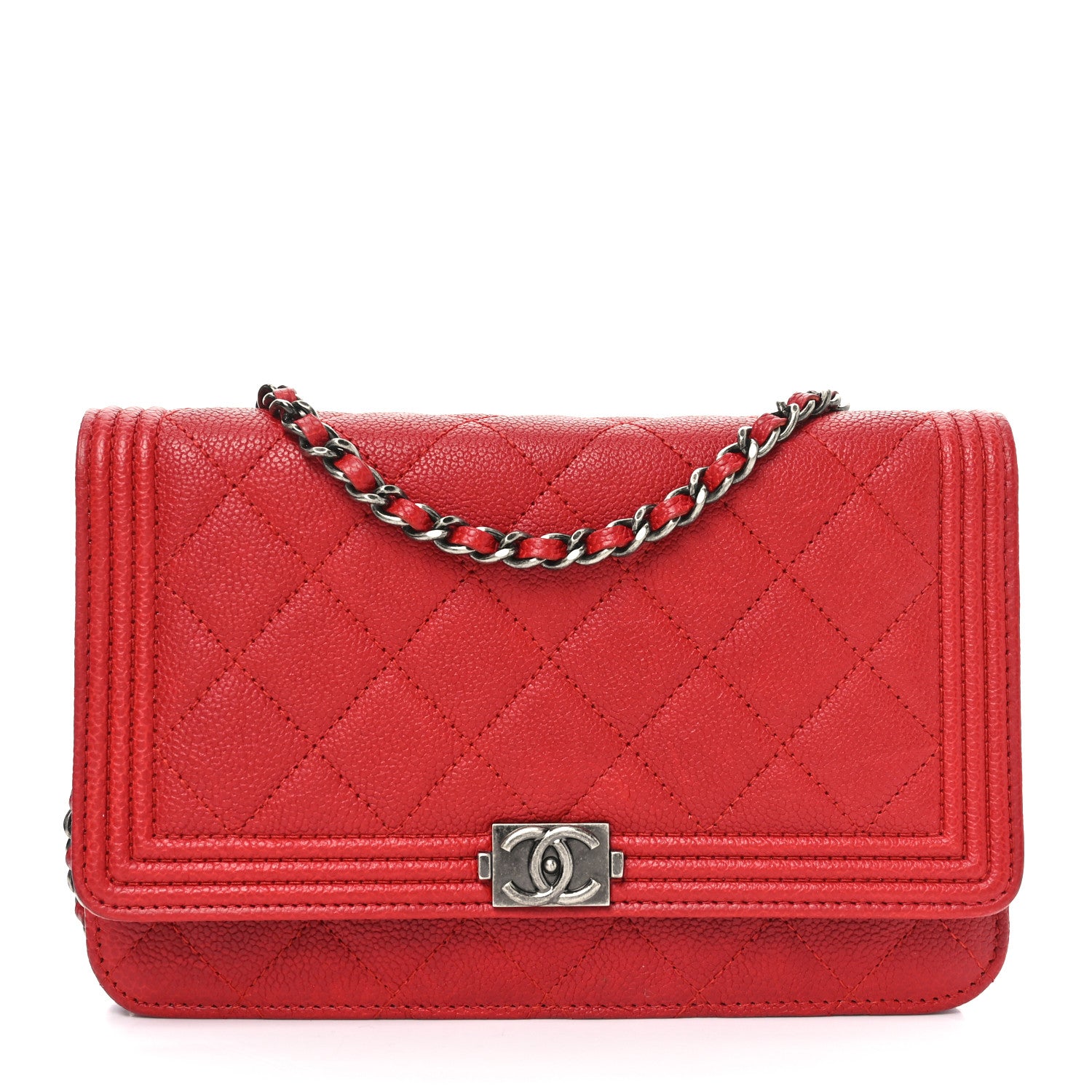Chanel Caviar Quilted Boy Wallet On Chain WOC Red 1 of 12