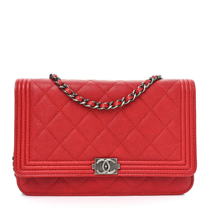 Chanel Caviar Quilted Boy Wallet On Chain WOC Red 1 of 12