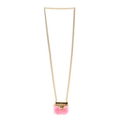 Chanel Metal Fur Flap Bag Long Necklace Gold Pink 4 of 6