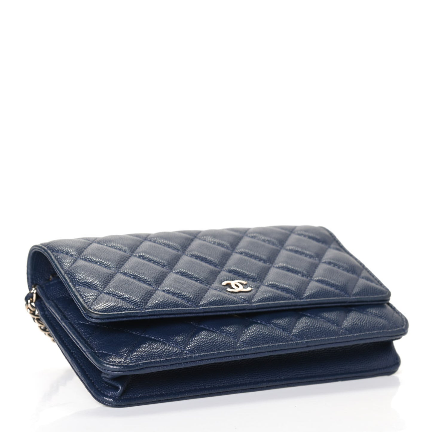 Caviar Quilted Wallet On Chain WOC Navy Blue