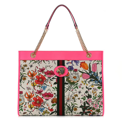 Gucci Canvas Flora Large Rajah Chain Tote White Multicolor Fuxia Fluo 3 of 11