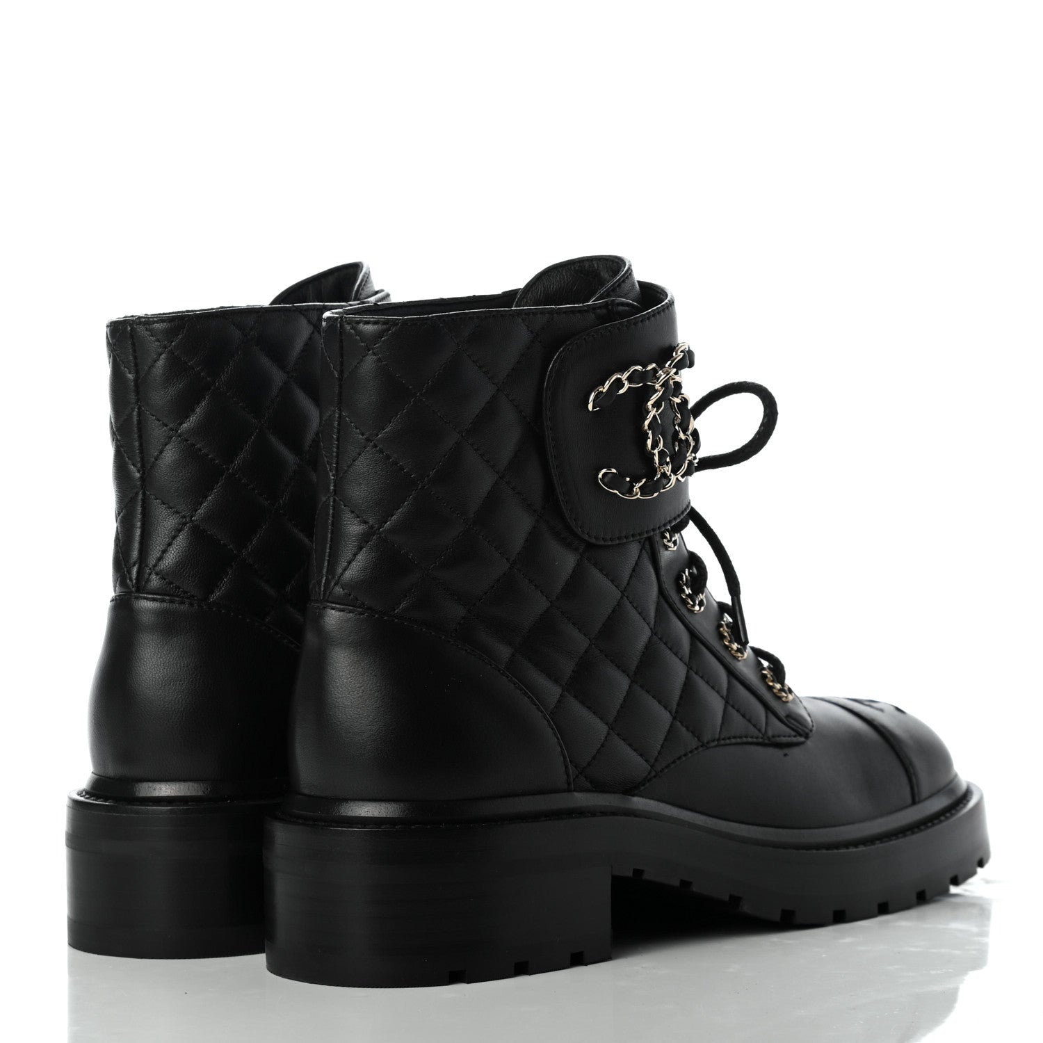 Chanel Shiny Lambskin Quilted Lace Up Combat Boots 38 Black 4 of 9