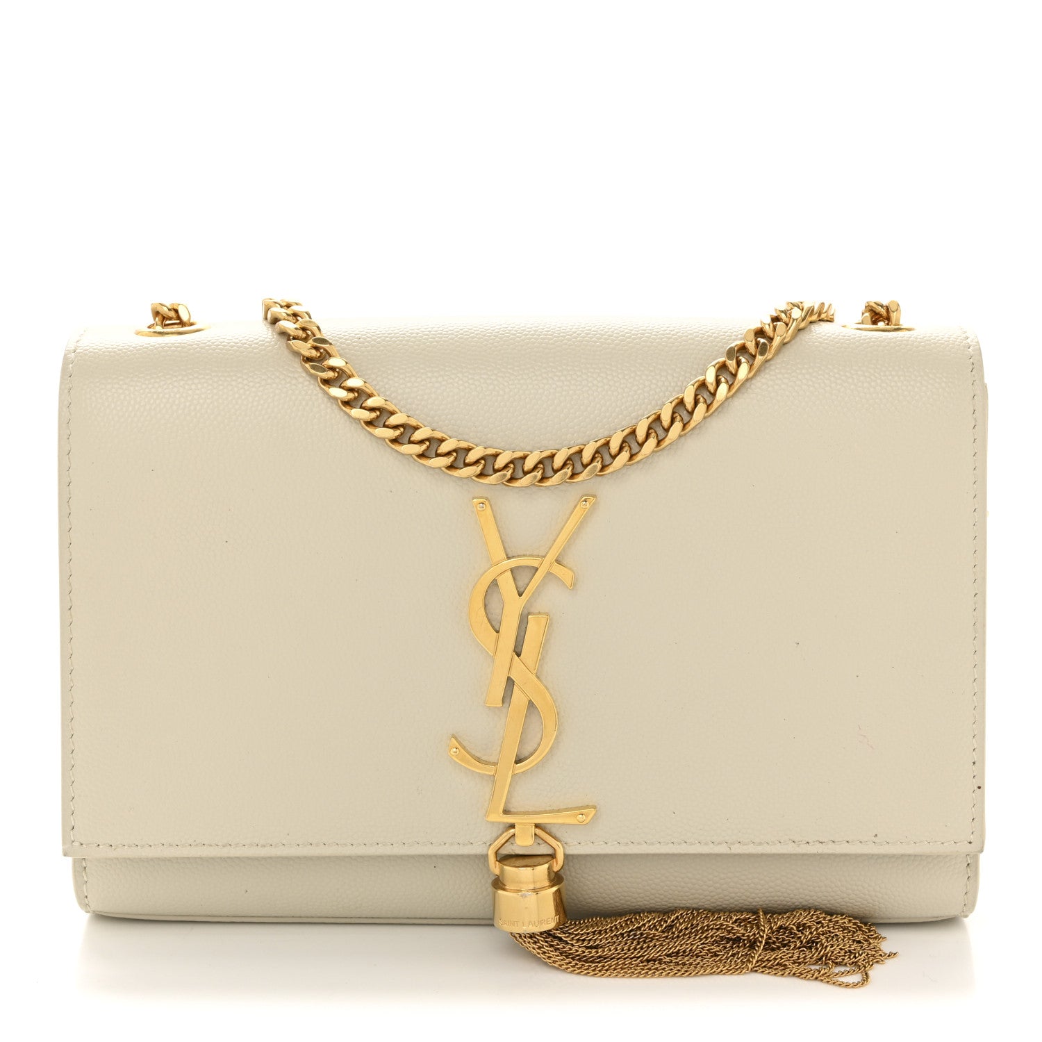 Saint Laurent Grain De Poudre Small Classic Monogram Kate Tassel Satchel Blanc Vintage 1 of 11