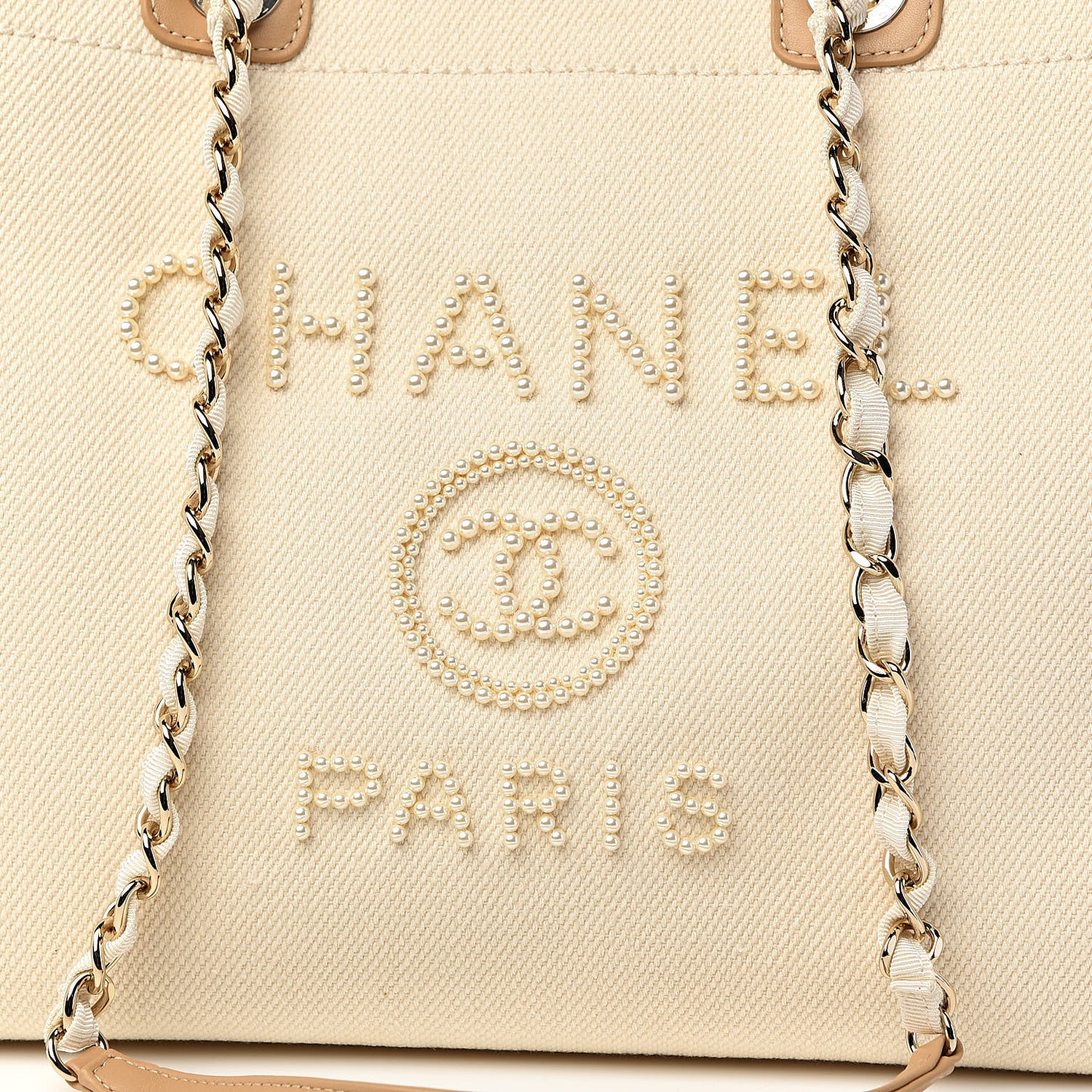 Canvas Pearl Medium Deauville Tote Ecru Beige