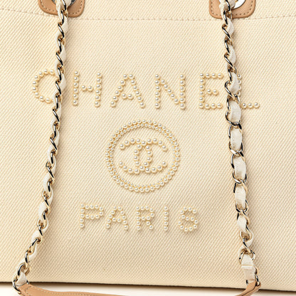 Chanel Canvas Pearl Medium Deauville Tote Ecru Beige 10 of 10