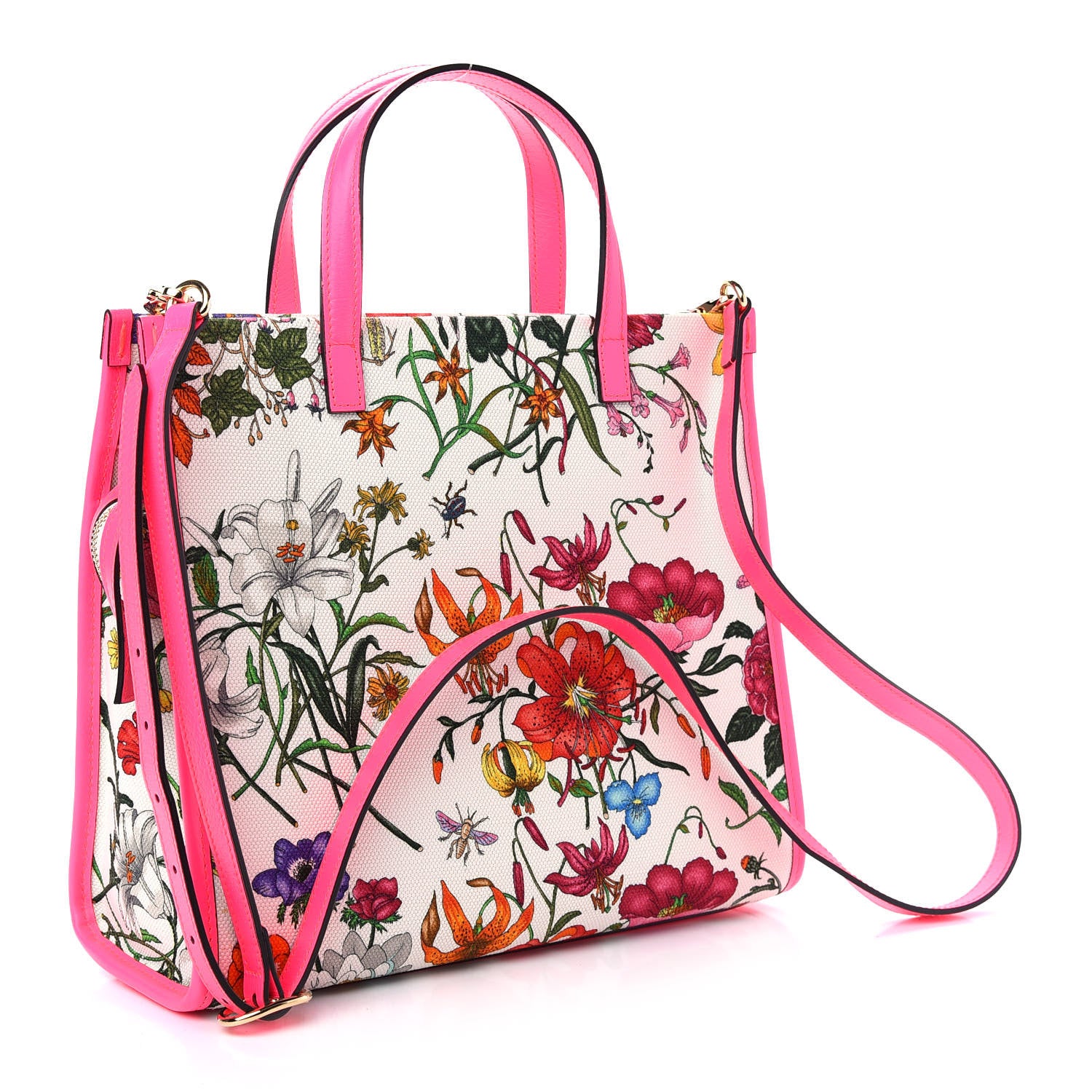 Gucci Canvas Medium Flora Tote Fuchsia 3 of 9