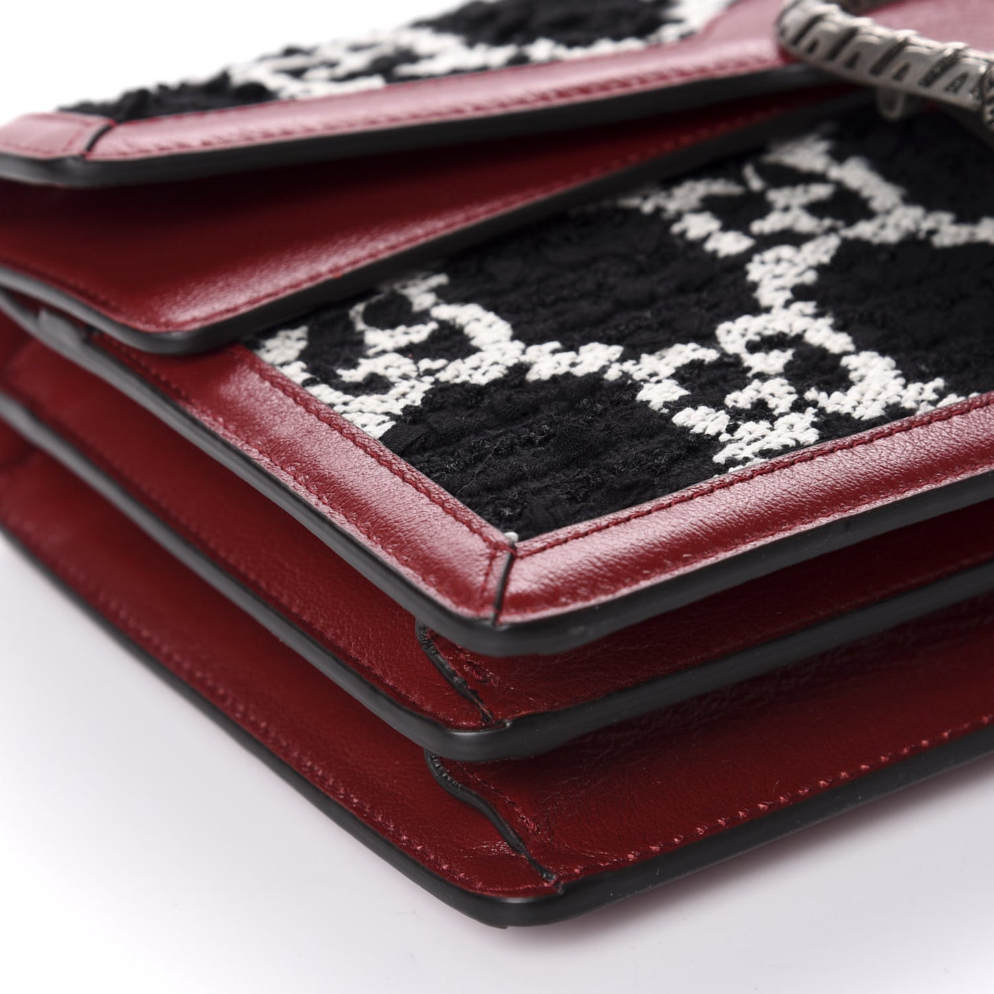 Tweed GG Monogram Small Dionysus Shoulder Bag Black White Romantic Cherry