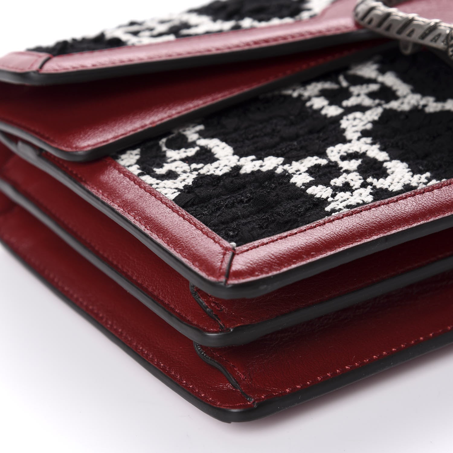Gucci Tweed GG Monogram Small Dionysus Shoulder Bag Black White Romantic Cherry 6 of 14