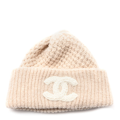 Chanel Cashmere Silk CC Beanie Hat Beige Ecru 1 of 5