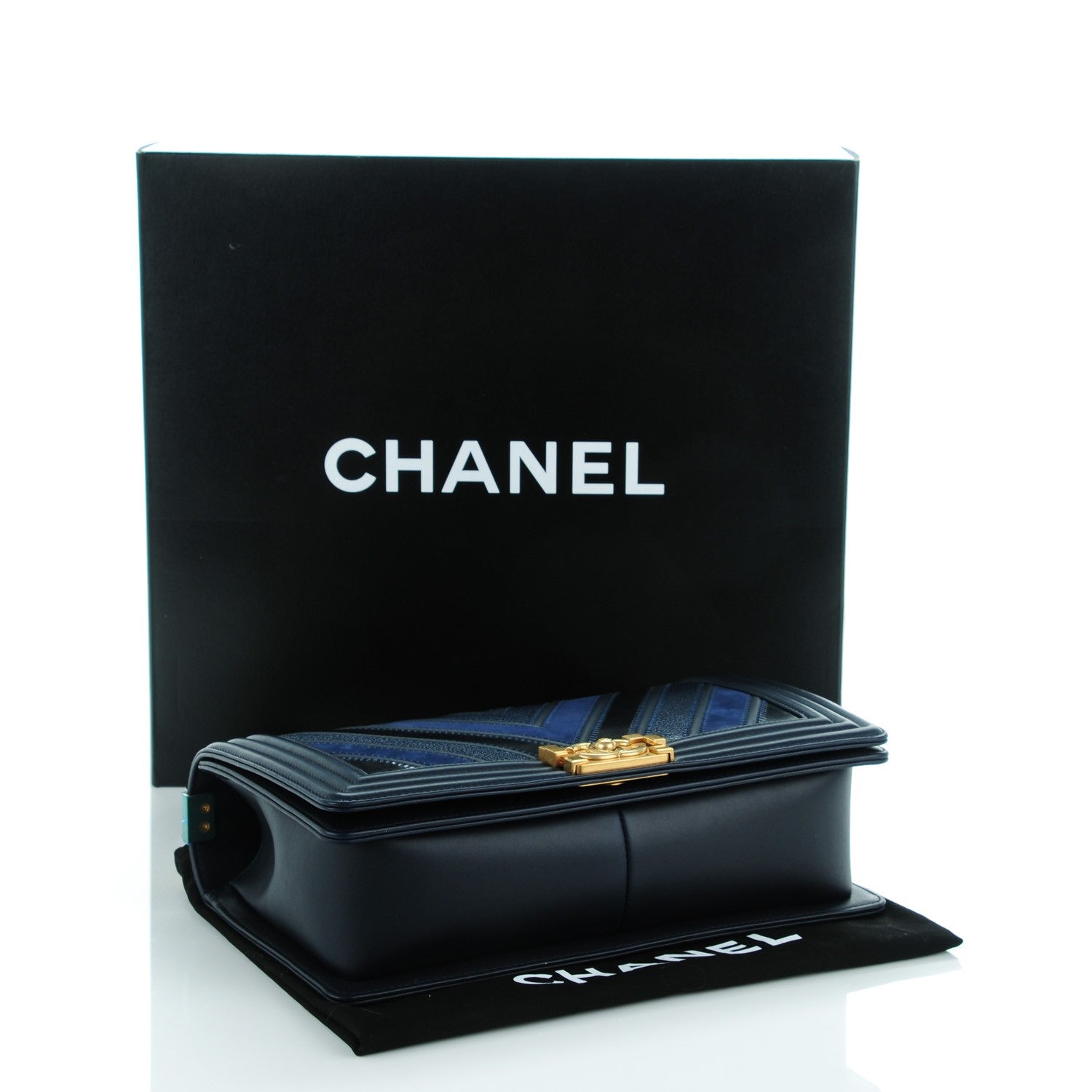 Chanel Calfskin Caviar Suede Chevron New Medium Boy Flap Navy 4 of 7