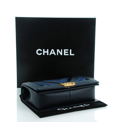 Chanel Calfskin Caviar Suede Chevron New Medium Boy Flap Navy 4 of 7
