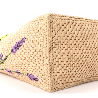 Loewe X PAULA'S IBIZA Raffia Floral Embroidered Small Font Tote Natural Tan Multicolor 8 of 9
