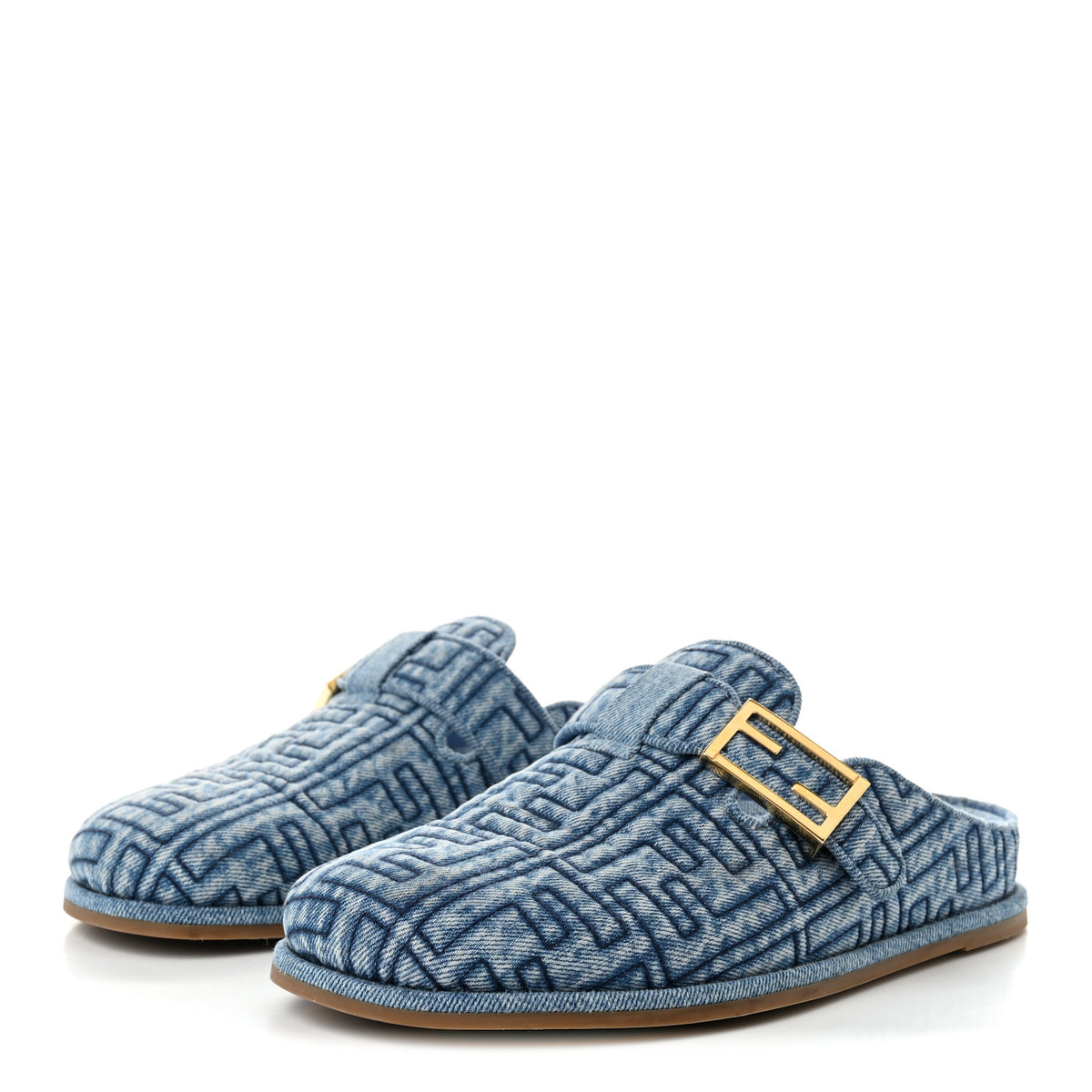 Fendi Denim Jacquard FF Womens Fendi Feel Buckled Mules 40 Blue 3 of 11