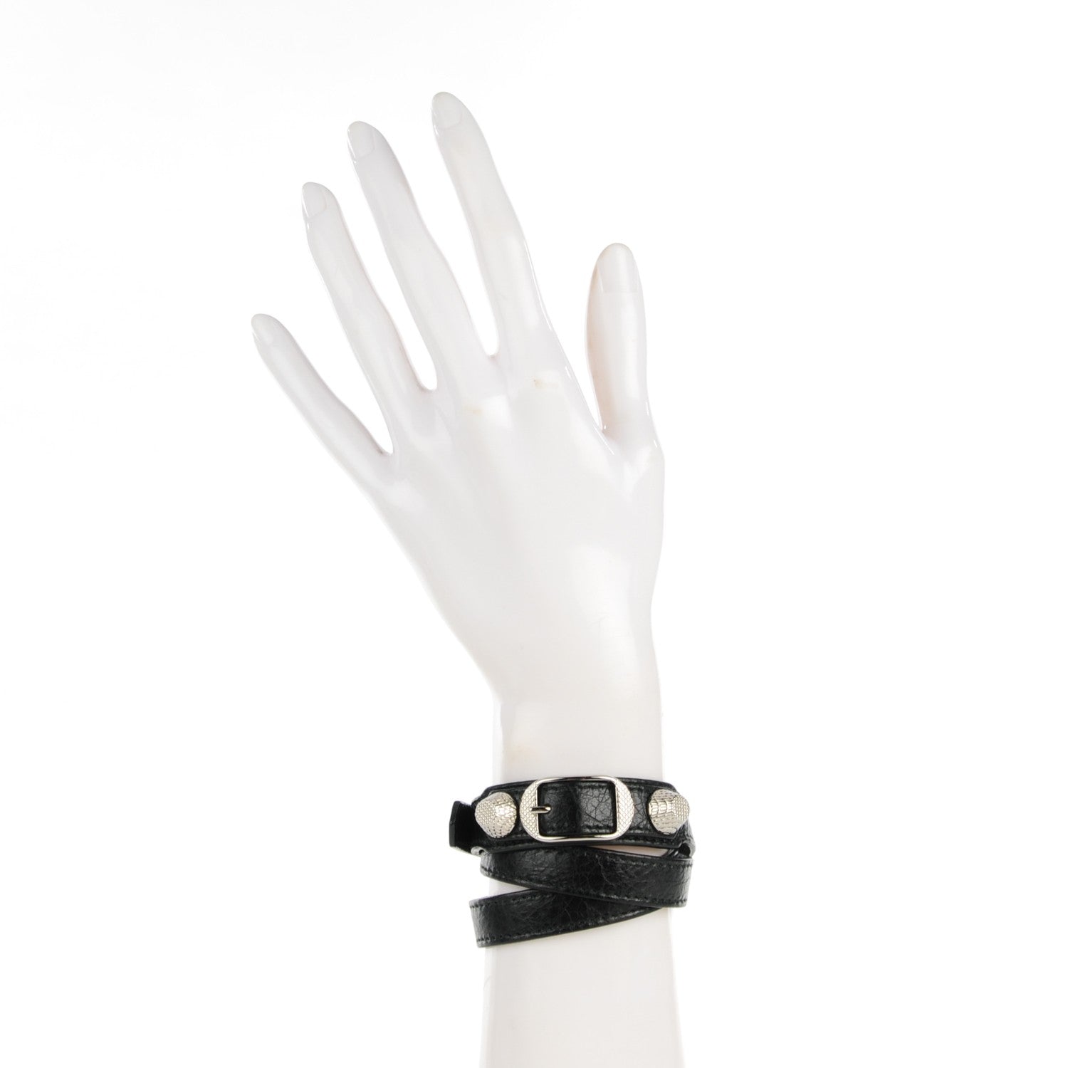 Balenciaga Agneau Giant Silver Hardware Triple Tour M Bracelet Black 2 of 7