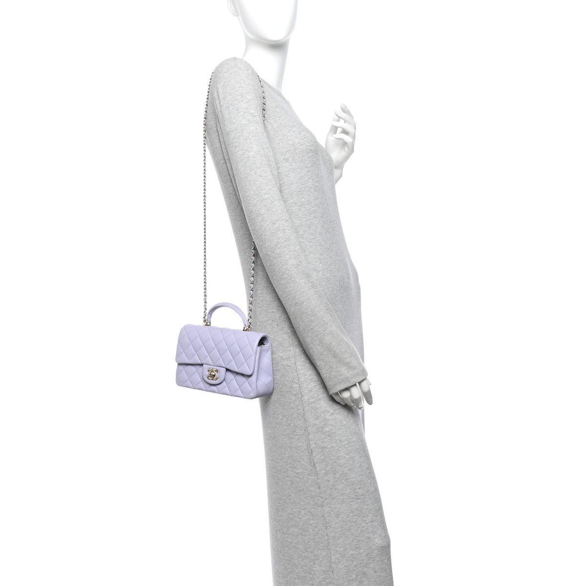 Lambskin Quilted Mini Top Handle Rectangular Flap Light Purple
