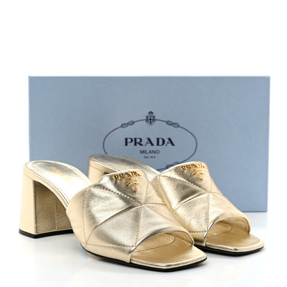 Prada Nappa Logo Quilted 65mm Block Heel Slide Sandals 41 Gold 8 of 8