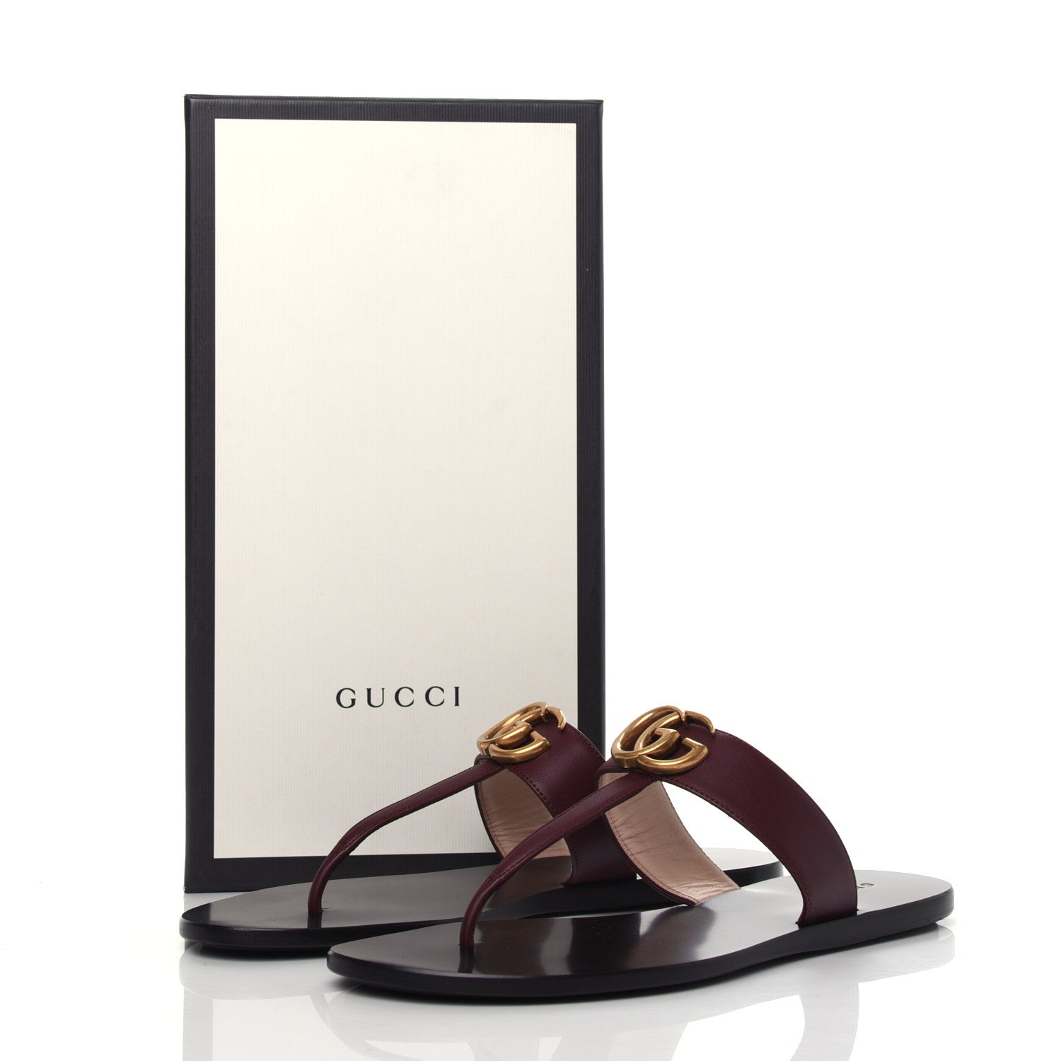 Gucci Calfskin GG Marmont Thong Sandals 38.5 Vintage Bordeaux 8 of 8