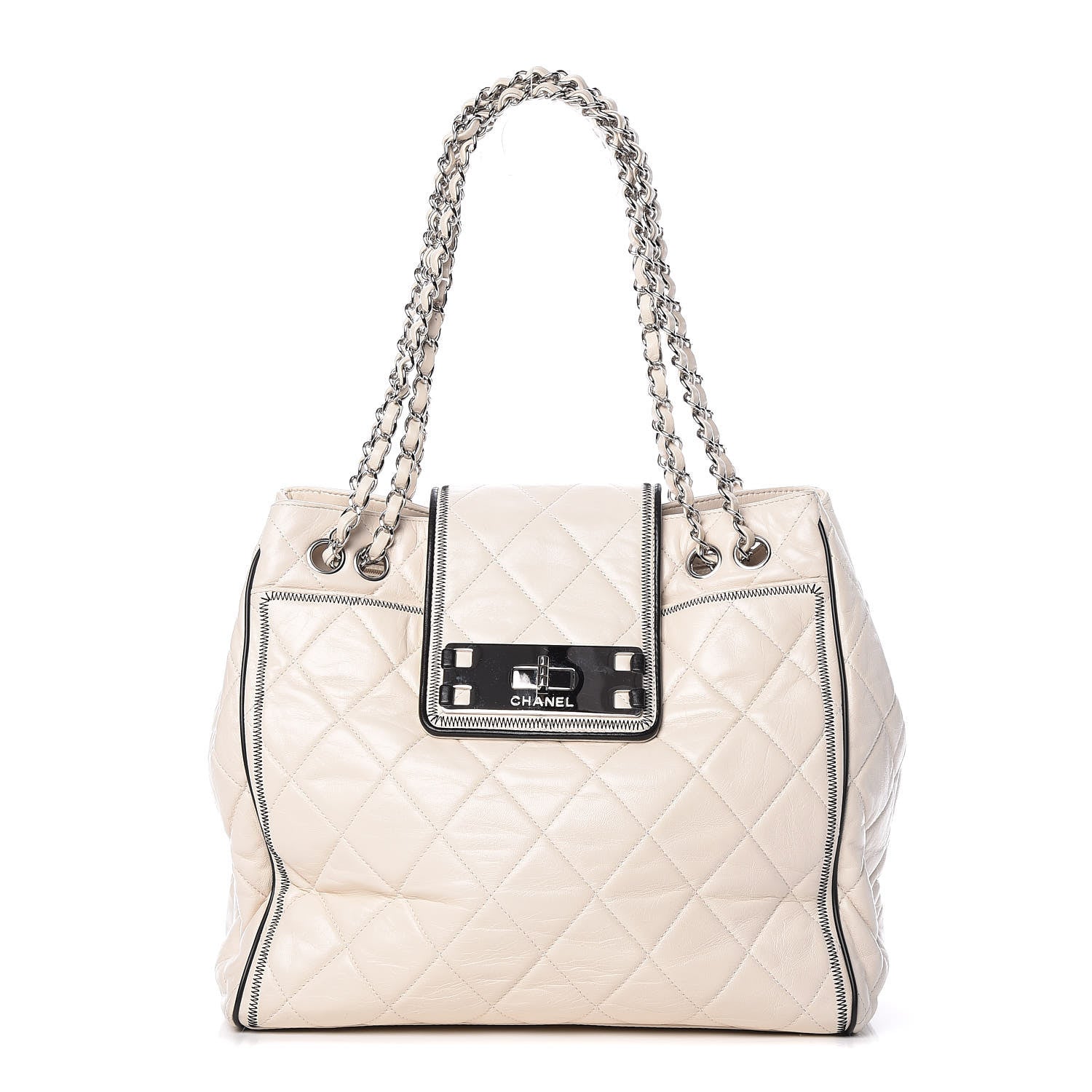 Chanel Lambskin Quilted East West Tote Ivory 1 of 10