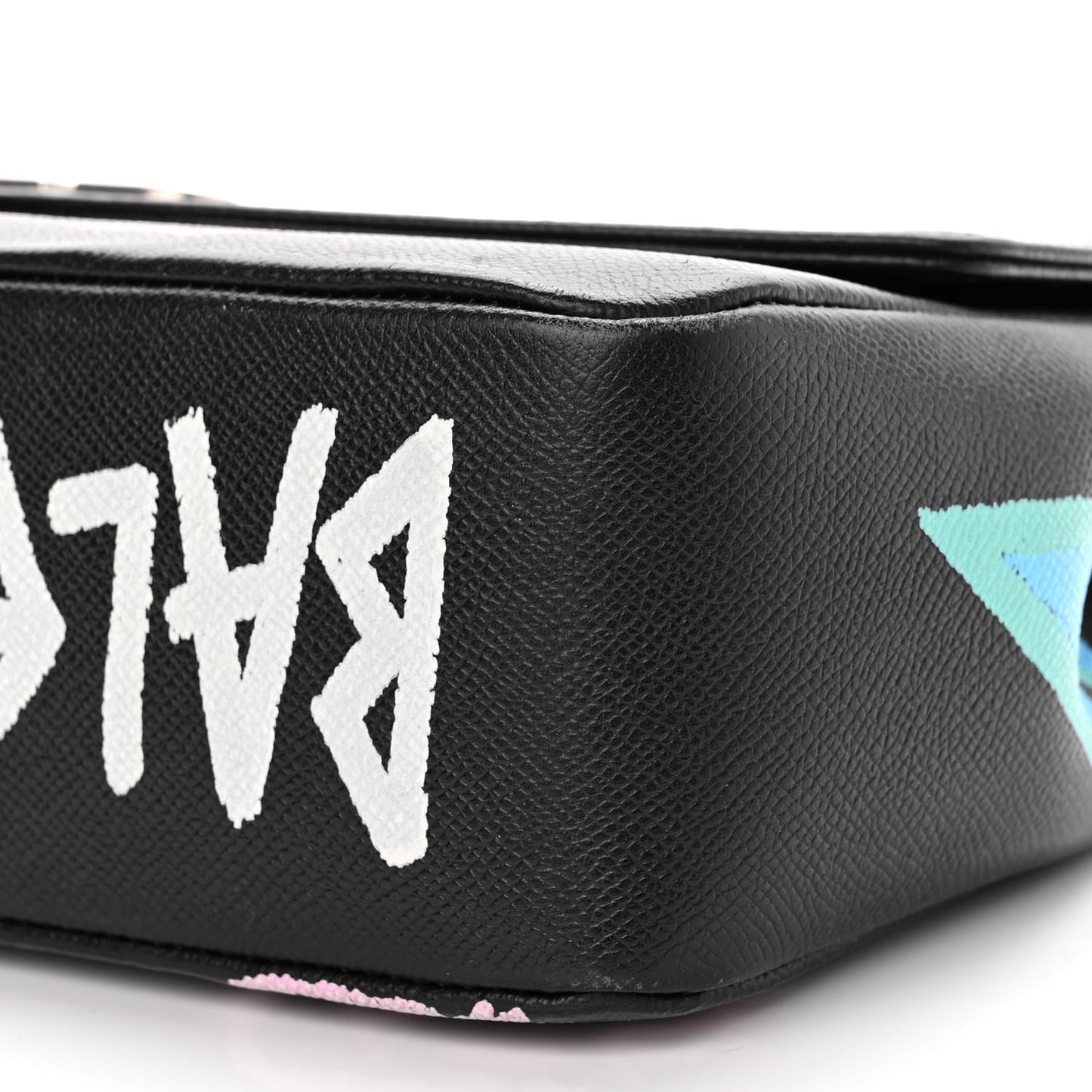 Grained Calfskin Graffiti M BB Round Shoulder Bag Black Multicolor