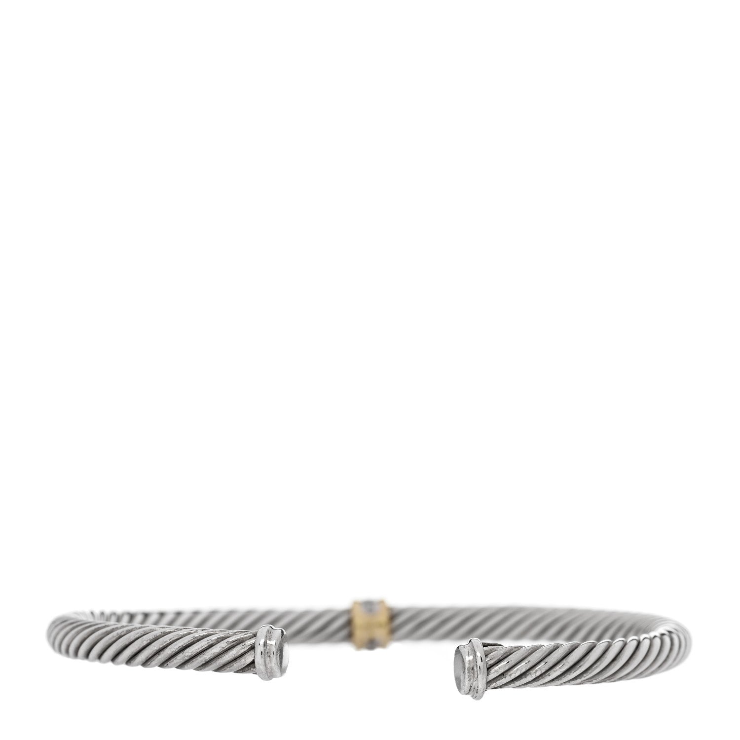 David Yurman Sterling Silver 18K Yellow Gold Diamond 4mm Cable Classics Single Station Bracelet 2 of 3