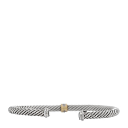 David Yurman Sterling Silver 18K Yellow Gold Diamond 4mm Cable Classics Single Station Bracelet 2 of 3