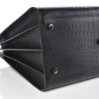Saint Laurent Calfskin Crocodile Embossed Large Sac De Jour Carryall Black 10 of 14
