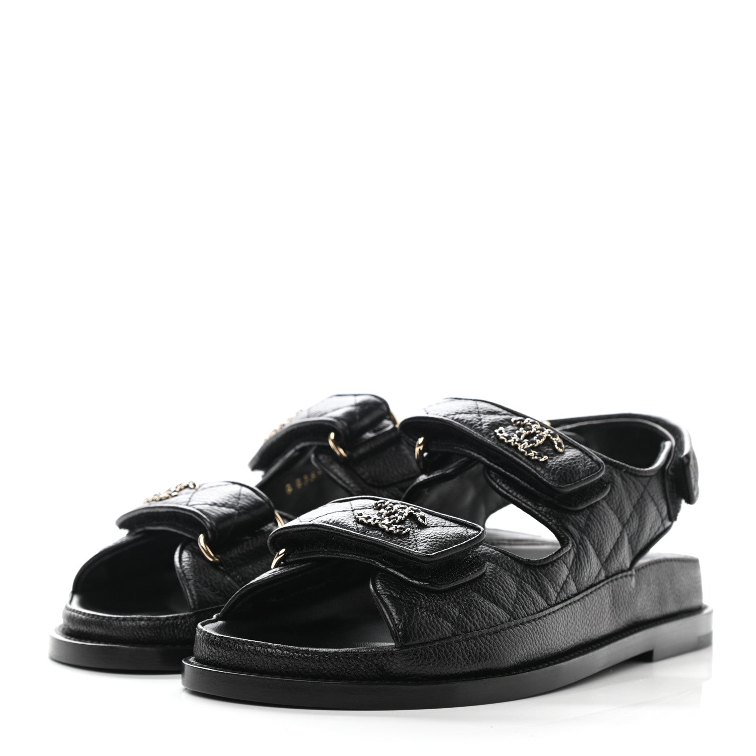 Chanel Grained Calfskin Velcro Dad Sandals 35 Black 3 of 9