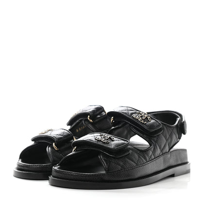 Chanel Grained Calfskin Velcro Dad Sandals 35 Black 3 of 9