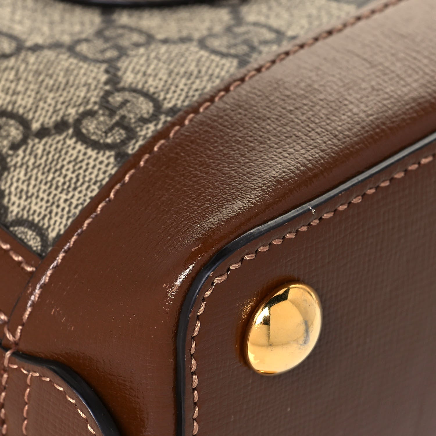 Gucci GG Supreme Monogram Azalea Calfskin Mini Horsebit 1955 Top Handle Bag Beige Ebony Brown Sugar 9 of 13