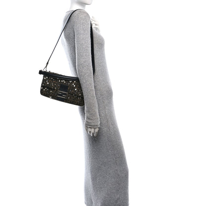 Fendi Fabric Jacquard F Paillettes Vitello Cover FF 1974 Embroidered Baguette Tobacco Moro Argento 2 of 11