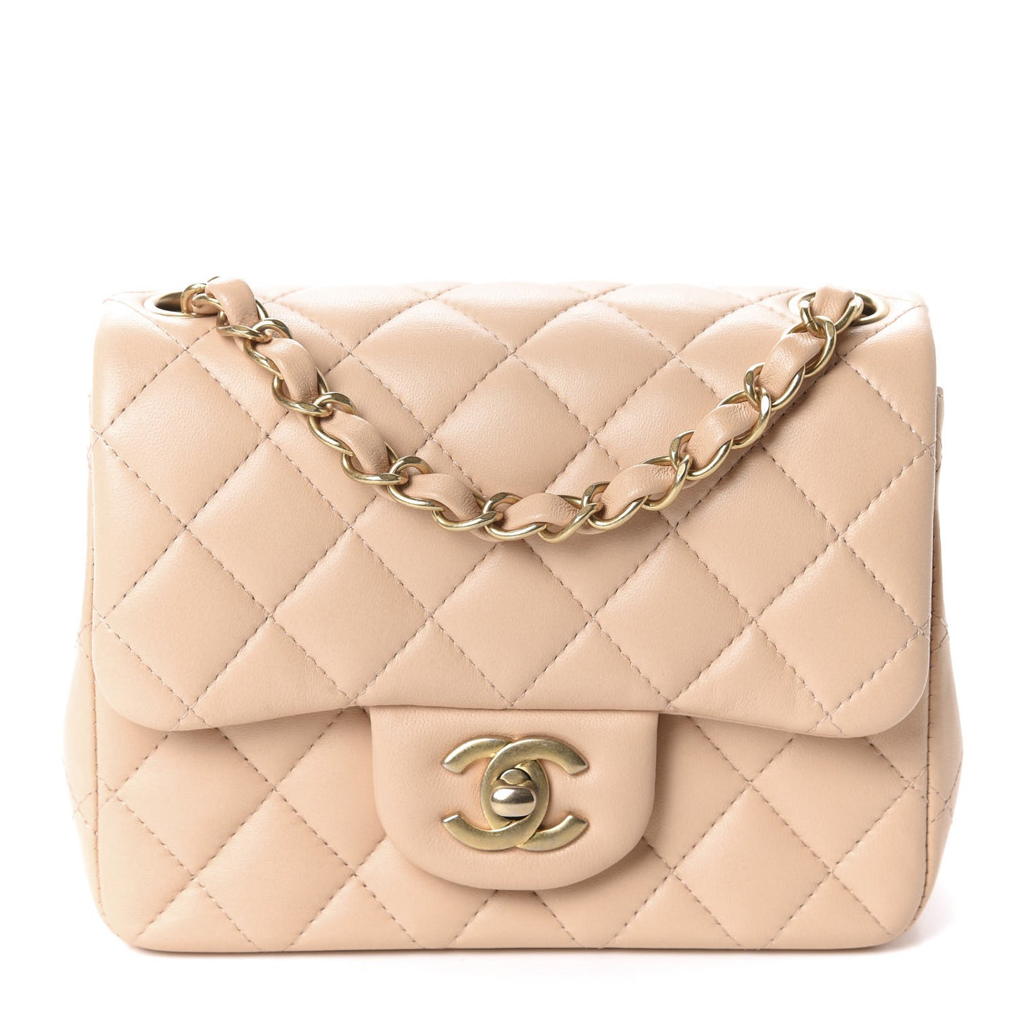 Lambskin Quilted Mini Square Flap Beige