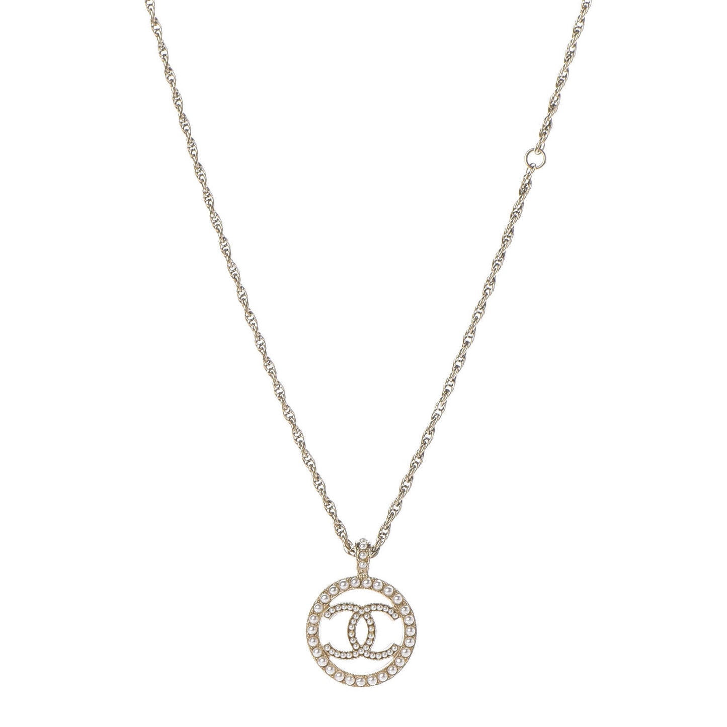 Pearl CC Round Pendant Necklace Gold
