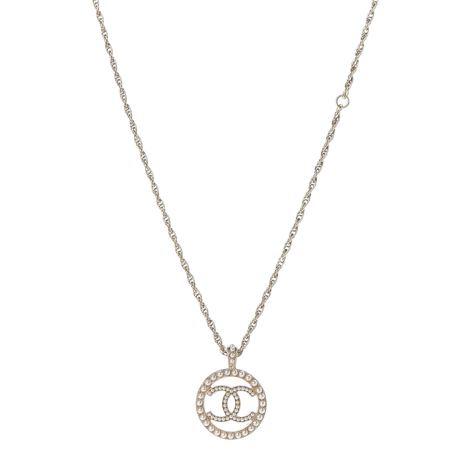 Chanel Pearl CC Round Pendant Necklace Gold 1 of 7