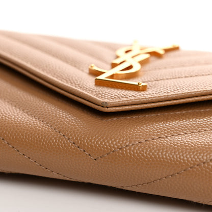 Saint Laurent Grain De Poudre Matelasse Chevron Monogram Flap Wallet Cork 12 of 12