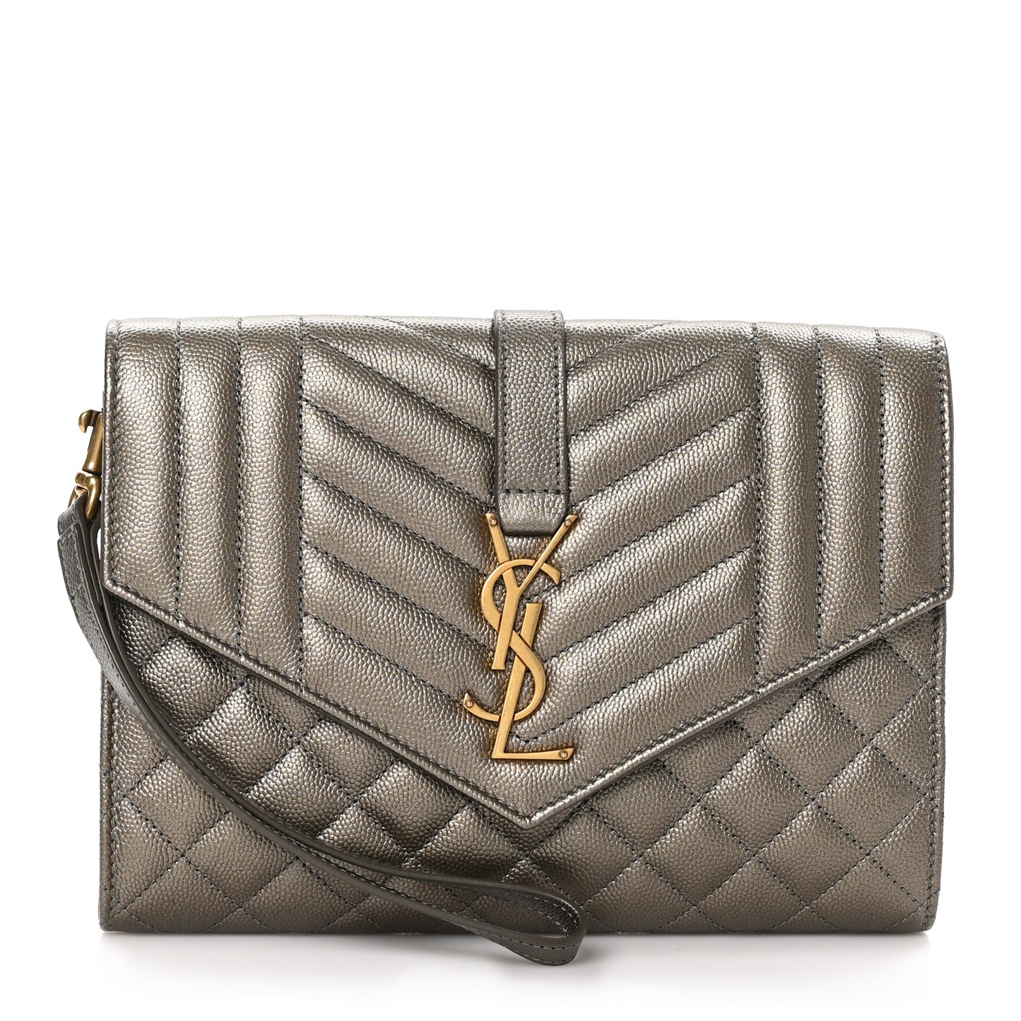 Grain De Poudre Textured Mixed Matelasse Triquilt Monogram Clutch Piombo