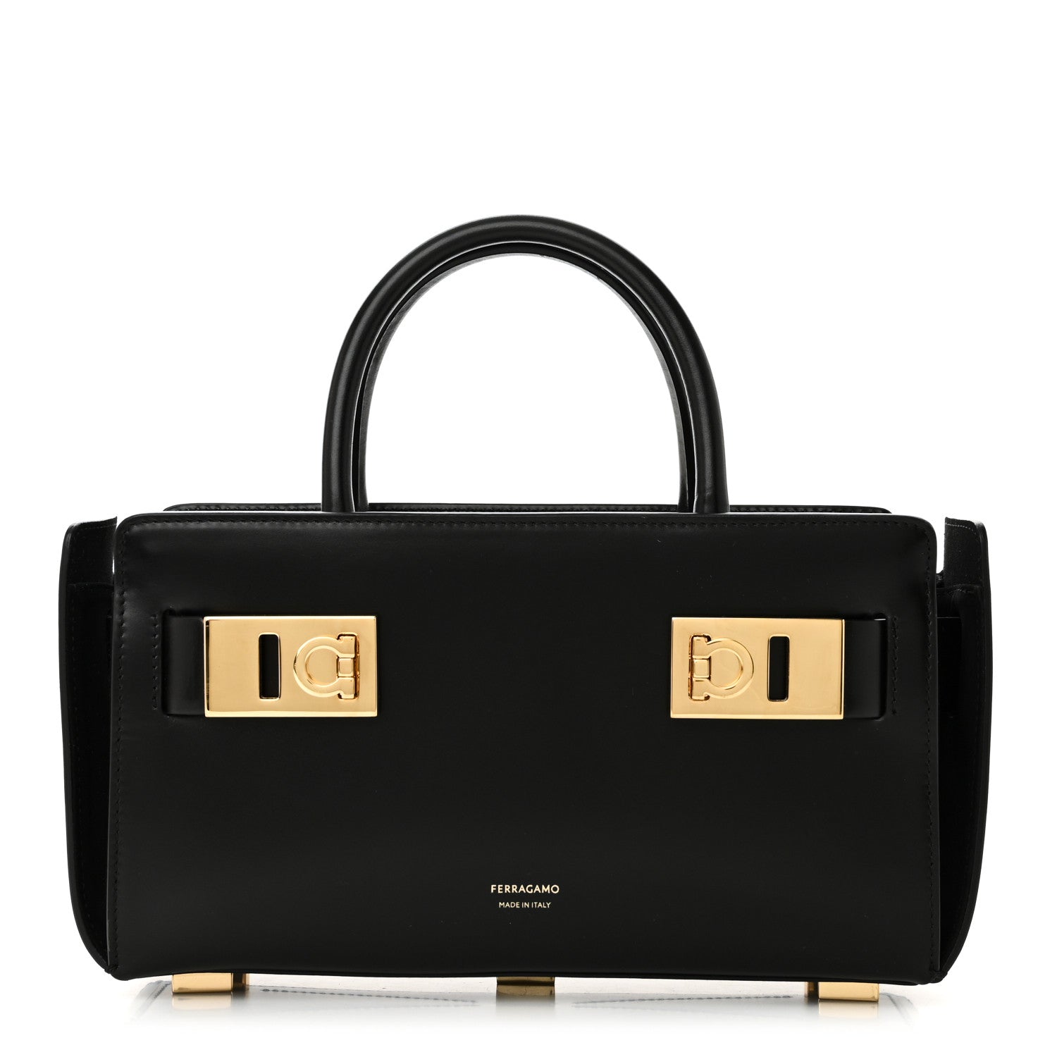 Salvatore Ferragamo Brushed Off Calfskin Small Gancini Buckles Tote Bag Black 1 of 9