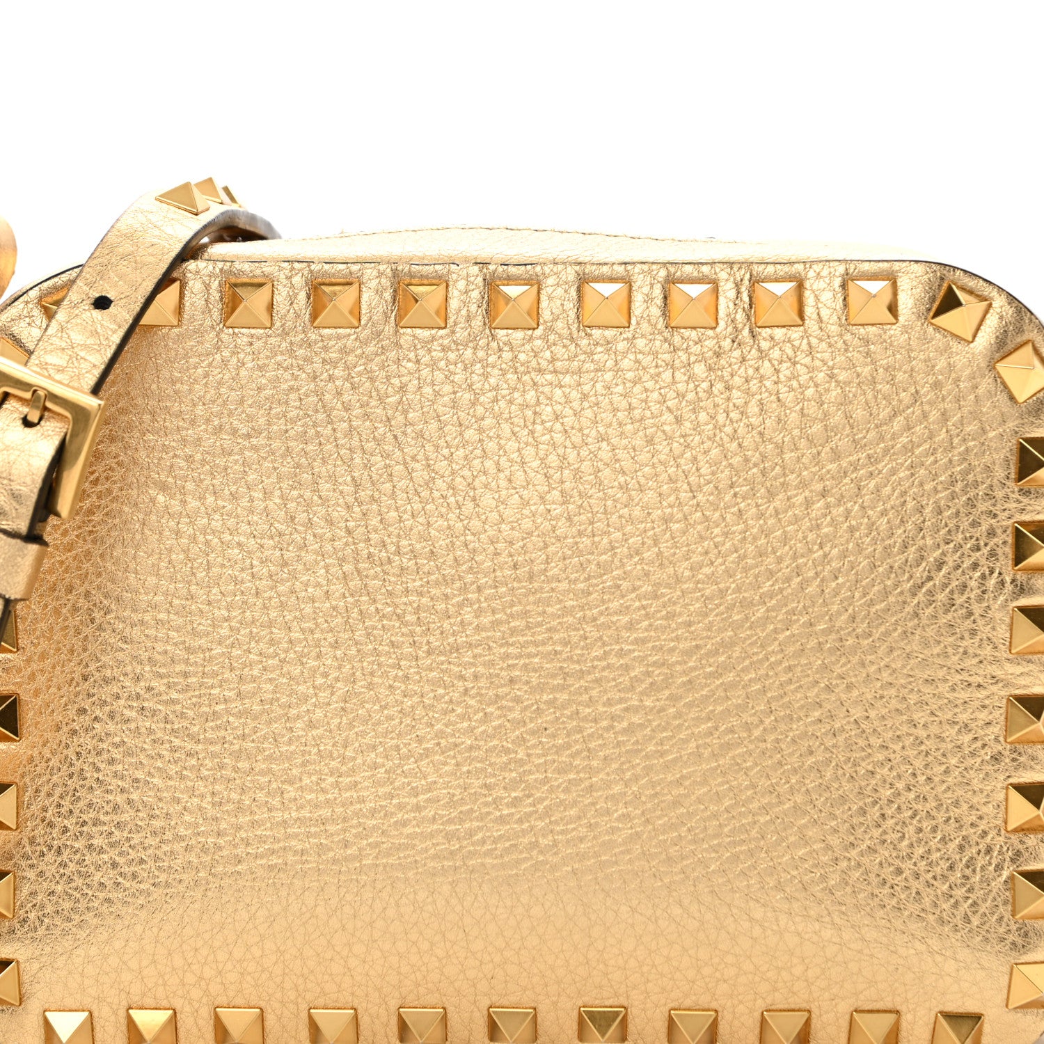 Valentino Garavani Metallic Pebbled Calfskin Rockstud Camera Crossbody Bag Gold 7 of 9