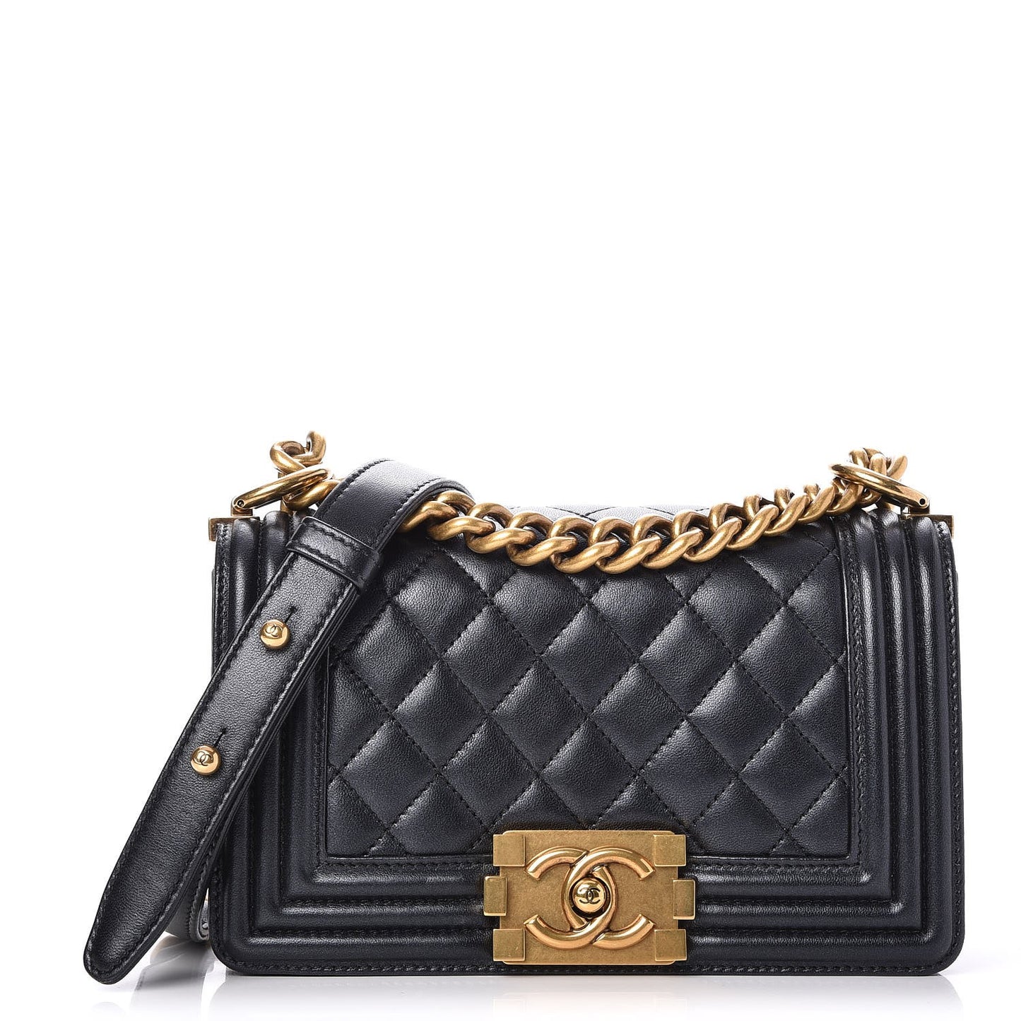 Lambskin Quilted Small Boy Flap Navy