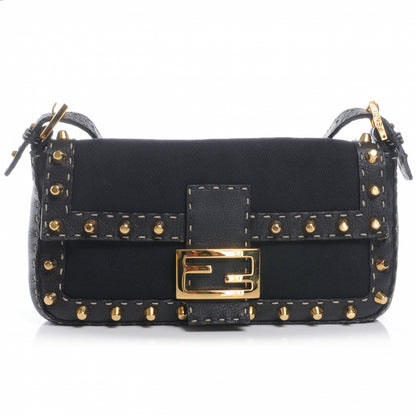 Fendi Canvas Calfskin Romano Selleria Studded Baguette Black 1 of 8