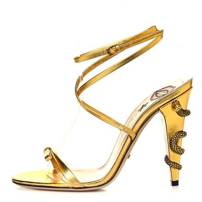 Gucci Metallic Nappa Snake Criss Cross High Heel Sandals 38.5 Gold 1 of 11